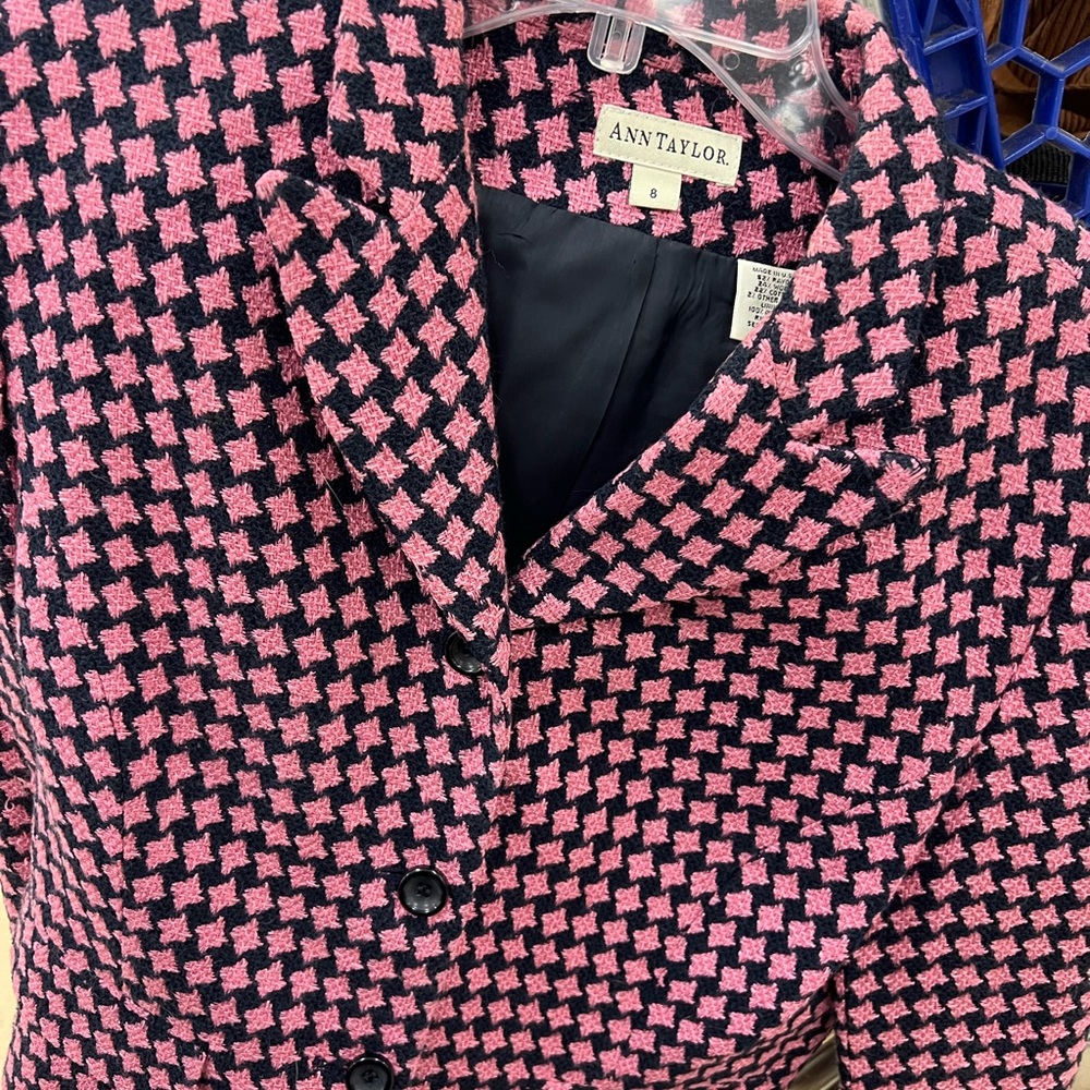 Ann Taylor Pink and Black Checkered Blazer